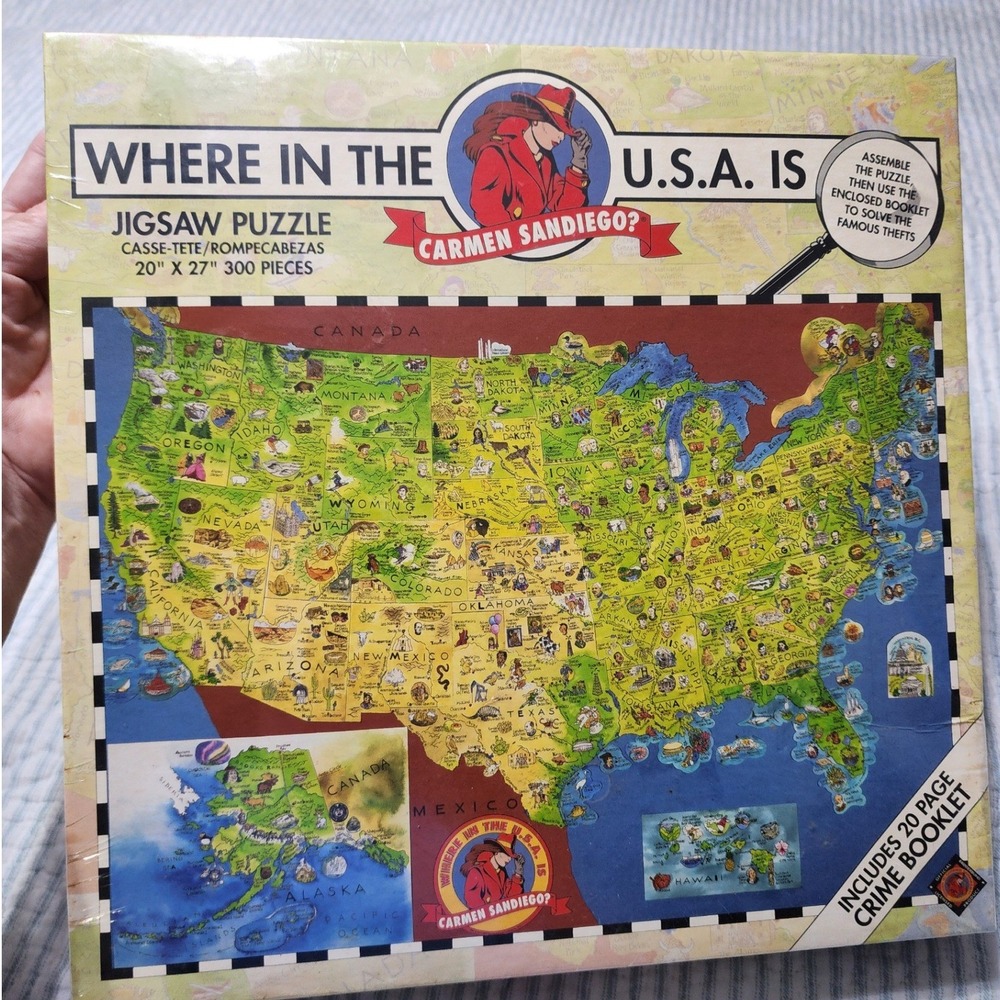 Vintage 1993 Carmen Sandiego Where in the USA Is Jigsaw Puzzle 300pc New Sealed